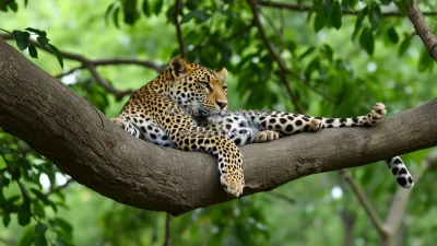 Leopard resting on a tree branch