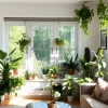 Living room bay window transformed into plant corner