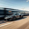 Luxury car racing alongside a high speed train parallel motion comparison