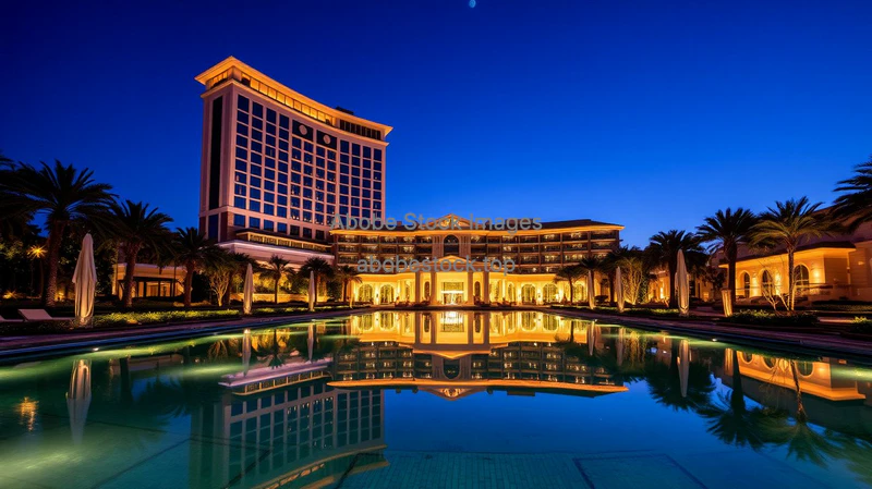 Luxury hotel with reflective water features