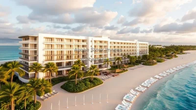 Luxury resort building with modern beachfront style