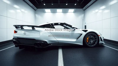 Luxury sports car in a wind tunnel aerodynamic testing laboratory look