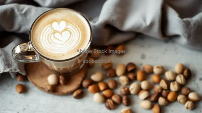 Macadamia nut latte with latte art