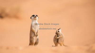 Meerkats standing upright in desert