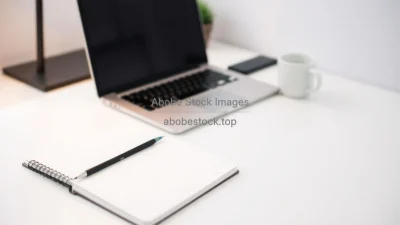 Minimalist office desk with laptop