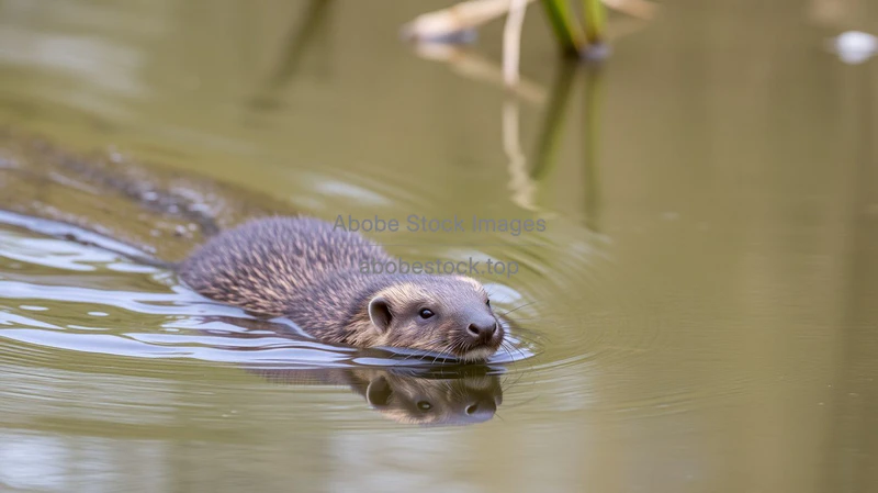 Mink swimming near riverbank