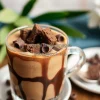 Mocha affogato with brownie chunks and espresso
