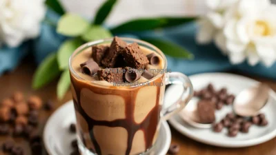 Mocha affogato with brownie chunks and espresso