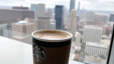 Mocha latte in takeaway cup with branded sleeve