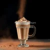 Mocha with cocoa powder dust in mid-air