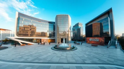 Modern civic plaza surrounded by sleek structures