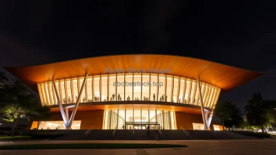 Modern cultural center with cantilevered roof