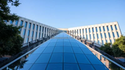 Modern embassy building with angular facade