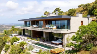 Modern hillside home with cantilevered terraces