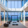 Modern library with glass curtain walls