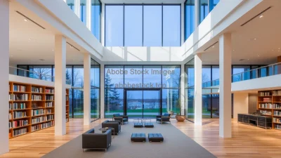 Modern library with glass curtain walls