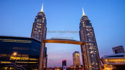 Modern skybridge connecting twin towers