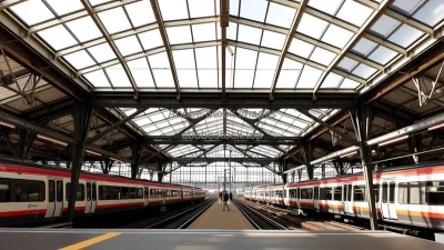 Modern train station with expansive skylights