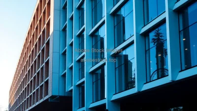 Modern university library with open grid facade