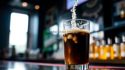 Nitro cold brew coffee in pint glass with cascading bubbles
