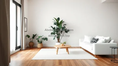 Nordic style living room with white sofa and large rubber plant