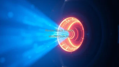 Nuclear fission reaction inside a reactor core glowing blue water Cherenkov effect cinematic
