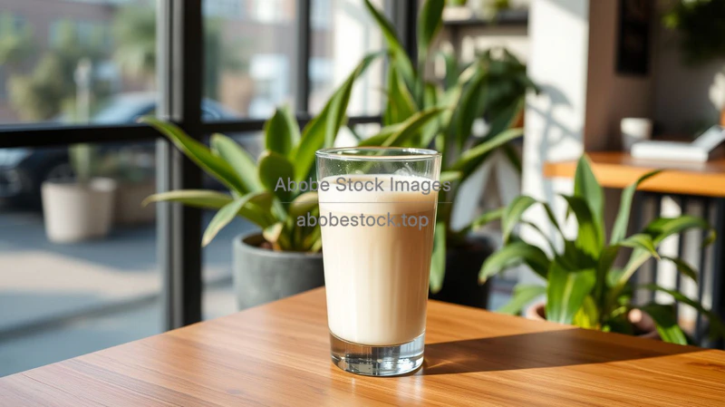 Oat milk latte in clear glass