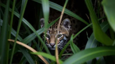 Ocelot hiding among jungle plants