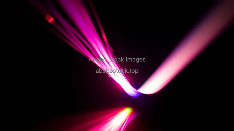 Optical fiber bundle carrying colored laser light quantum communication concept macro photography