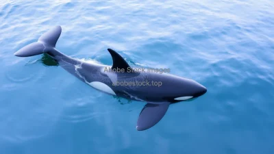 Orca gliding near the surface