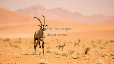 Oryx standing in hot desert
