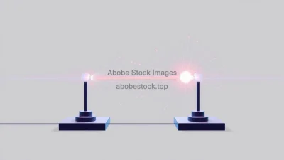 Photon entanglement experiment depicted with twin beams and detectors stylized quantum art
