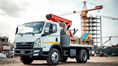 Pickup truck at a construction site carrying tools cranes in background