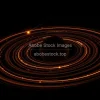 Planetary orbits around a star shown as glowing tracks in 3d dark interstellar background