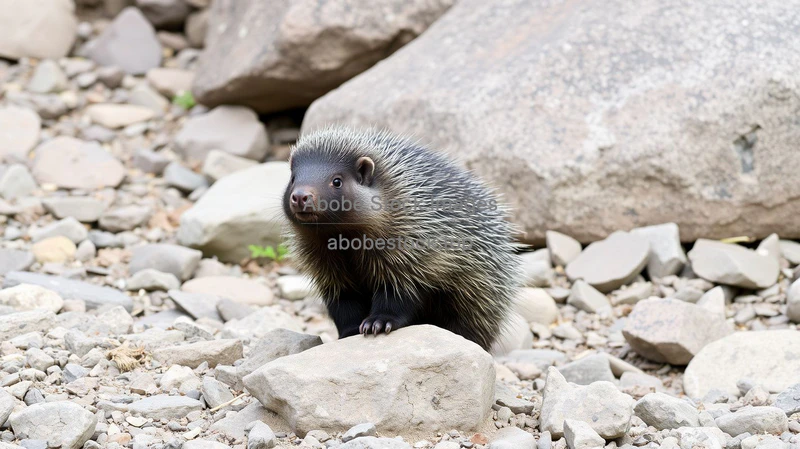 Porcupine standing in rocky area