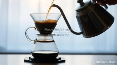 Pour-over coffee in glass dripper
