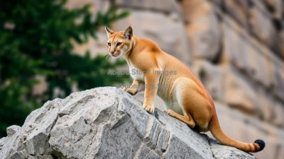 Puma perched on a rocky ledge
