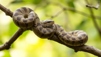 Python coiled on a tree branch