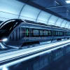 Quantum levitation train gliding over a superconducting track futuristic transportation concept