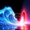 Quantum tunneling visualized as a wave passing through a barrier glowing energy field concept