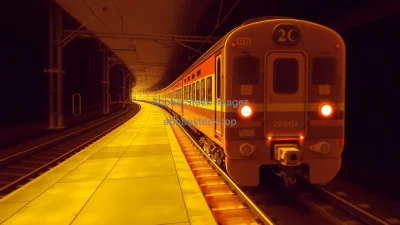 Railway train braking with heat and friction visualized by infrared overlay applied physics scene