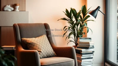 Reading nook with armchair and tall dracaena plant