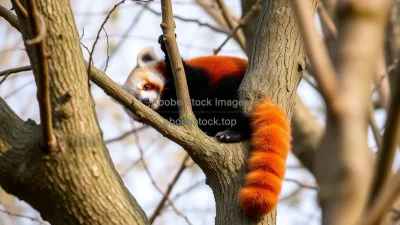 Red panda climbing a tree