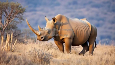 Rhinoceros standing in dry bushland