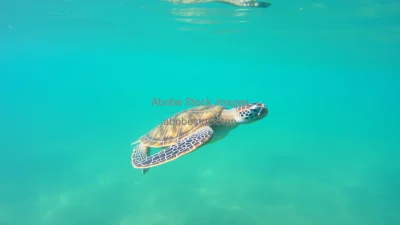 Sea turtle gliding through clear water