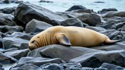 Seal resting on cold rocks