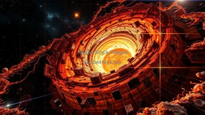 Simulated big crunch universe collapsing with warped space time grid cosmological physics concept