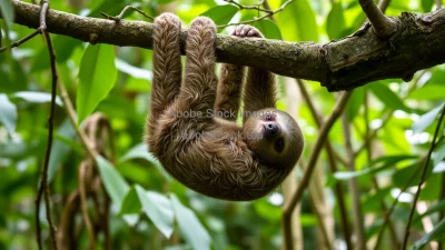 Sloth hanging from a rainforest branch