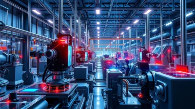 Smart factory with connected machines IoT sensors and holographic interfaces concept art style