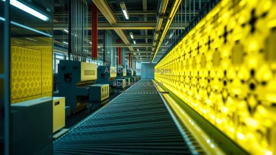 Smart textile factory with digital weaving machines creating complex patterns futuristic yet realistic